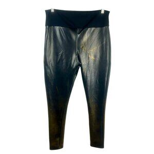 Assets by Spanx Faux Leather Leggings‎ Pants Women Plus 1X Black Gold Metallic